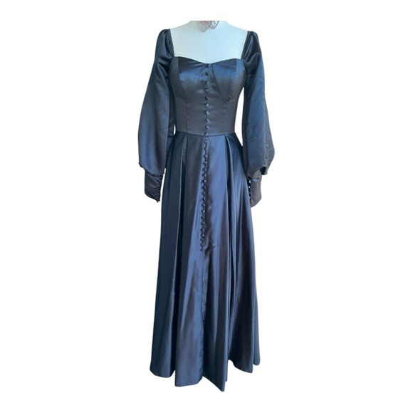 Black Maxi Dress Corset Renaissance Corset satin costume XS S Victorian**read Black Maxi Dress Corset Renaissance Corset satin costume XS S Victorian**read